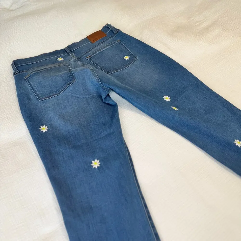 J.Crew Embroidered Boyfriend Jeans Women's 30 Daisy Floral Cottagecore Spring - Picture 13 of 16